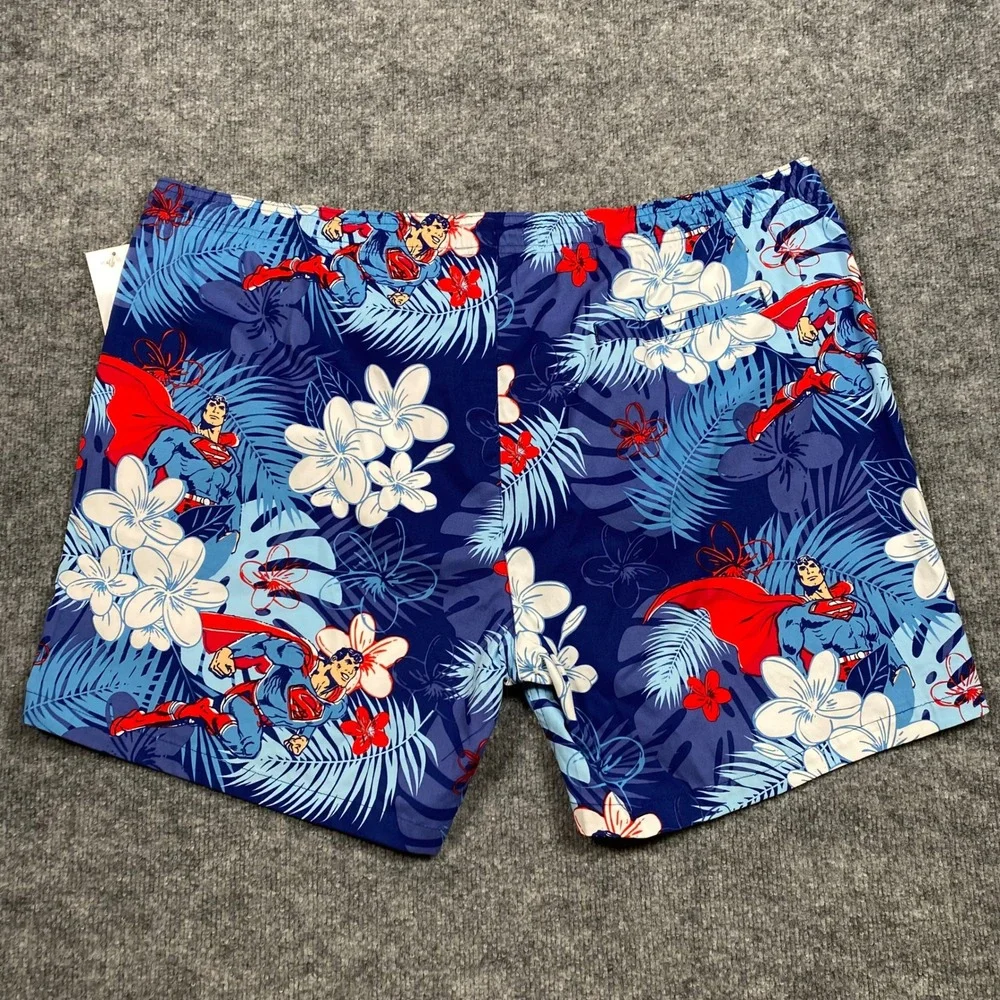 Superman Mens XXL Swim Trunks Blue Tropical Hawaiian Floral Board‎ Shorts NWT